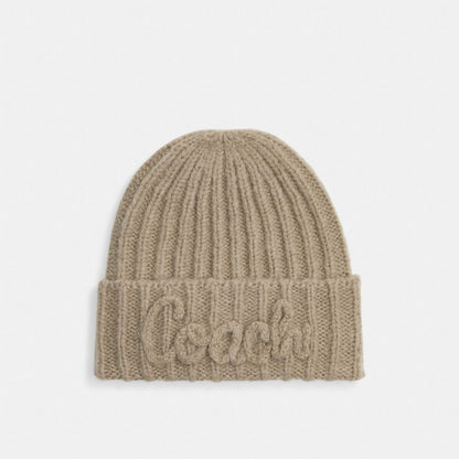 Coach Coach Script Knit Beanie Grey Birch