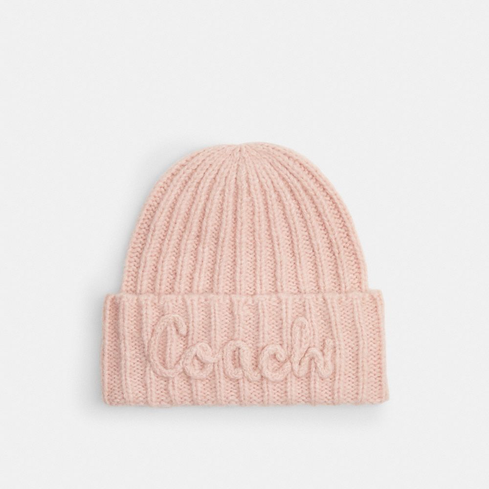 Coach Coach Script Knit Beanie Pink