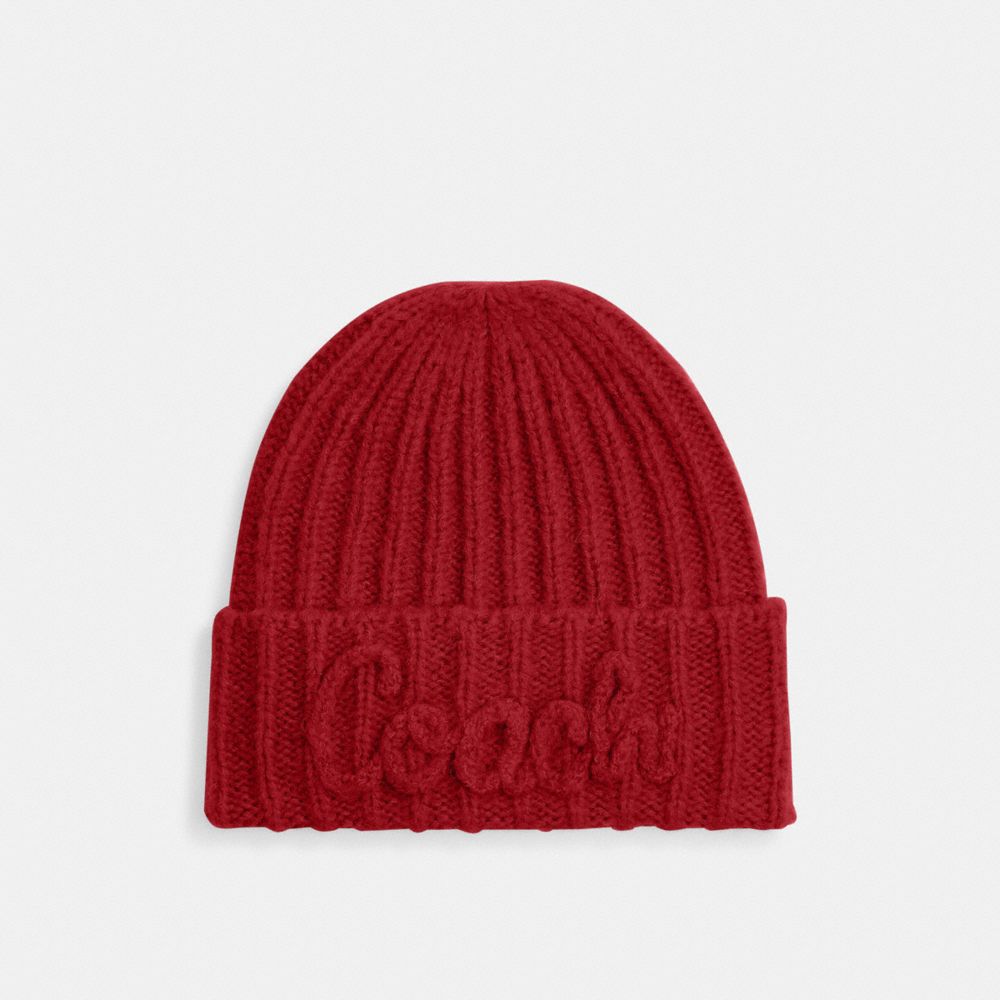 Coach Coach Script Knit Beanie Red