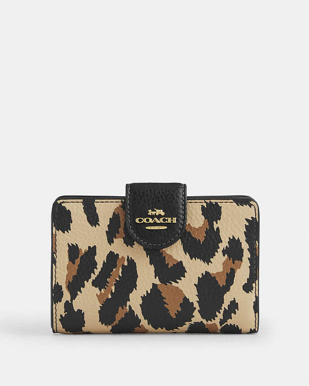 Medium Corner Zip Wallet With Leopard Print Pebbled Leather-Gold-Leopard Multi Pebbled Leather-Gold-Leopard Multi