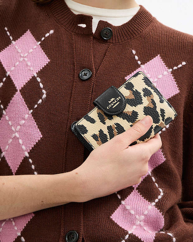 Medium Corner Zip Wallet With Leopard Print Pebbled Leather-Gold-Leopard Multi Pebbled Leather-Gold-Leopard Multi