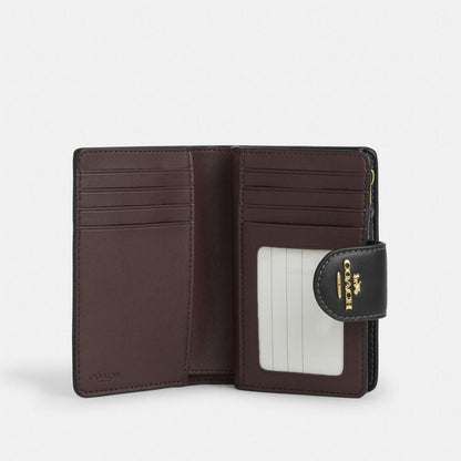 Coach Medium Corner Zip Wallet In Signature Canvas With Floral Print Gold