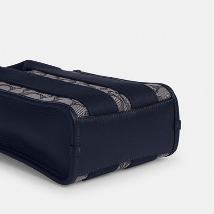 Coach Smith Mini Tote Bag In Signature Jacquard Gold Navy Midnight Navy