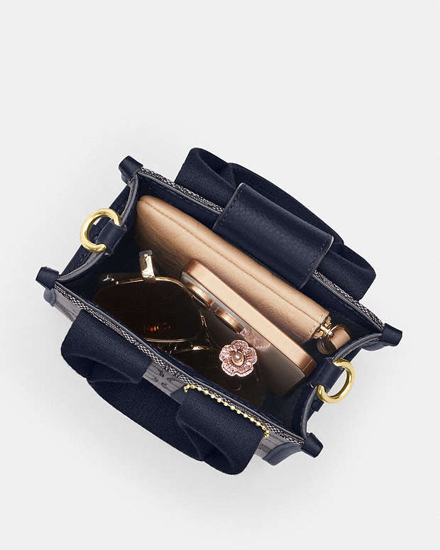 Smith Mini Tote Bag In Signature Jacquard Signature Jacquard-Gold-Navy-Midnight Navy Signature Jacquard-Gold-Navy-Midnight Navy
