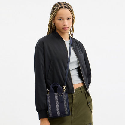 Coach Smith Mini Tote Bag In Signature Jacquard Gold Navy Midnight Navy