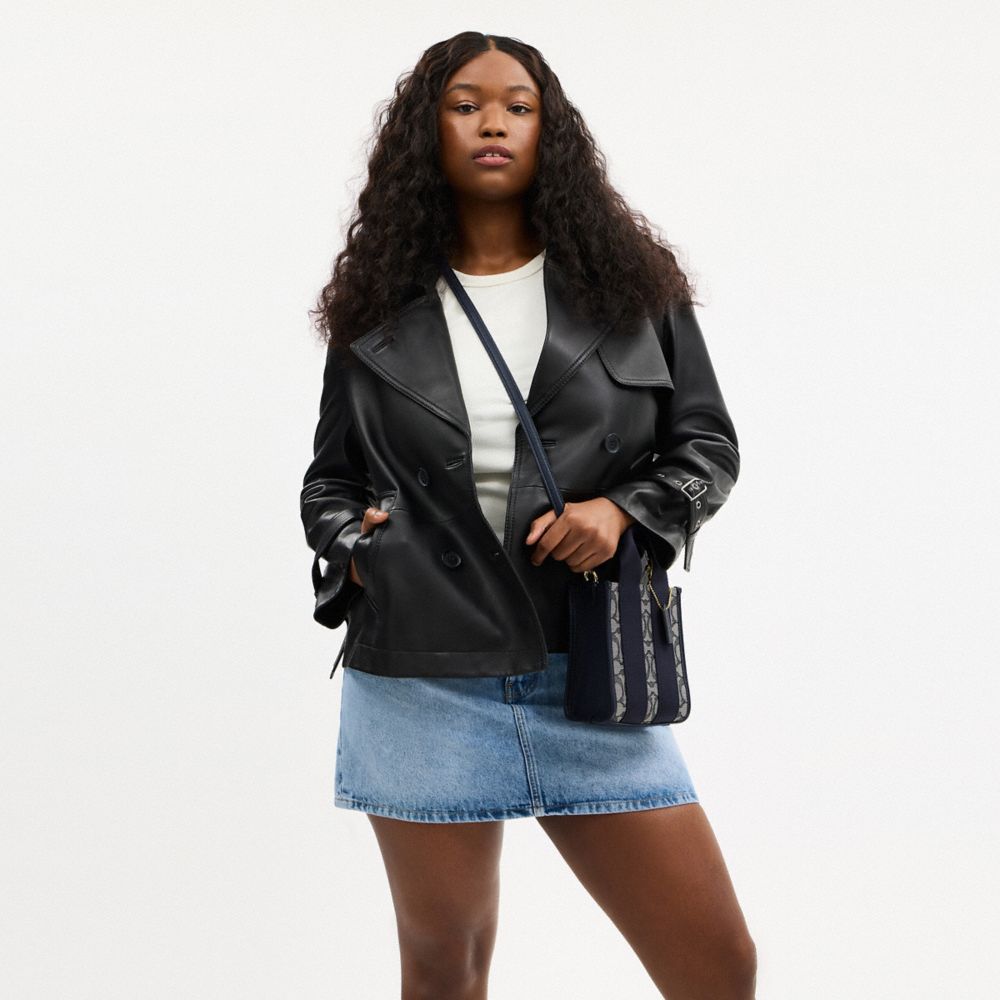 Coach Smith Mini Tote Bag In Signature Jacquard Gold Navy Midnight Navy