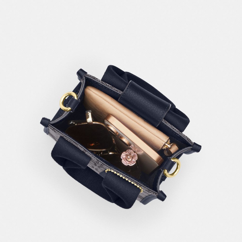 Coach Smith Mini Tote Bag In Signature Jacquard Gold Navy Midnight Navy