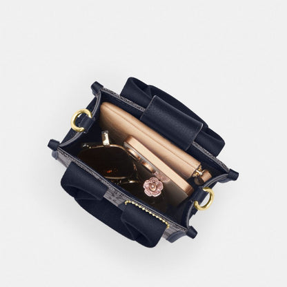 Coach Smith Mini Tote Bag In Signature Jacquard Gold Navy Midnight Navy