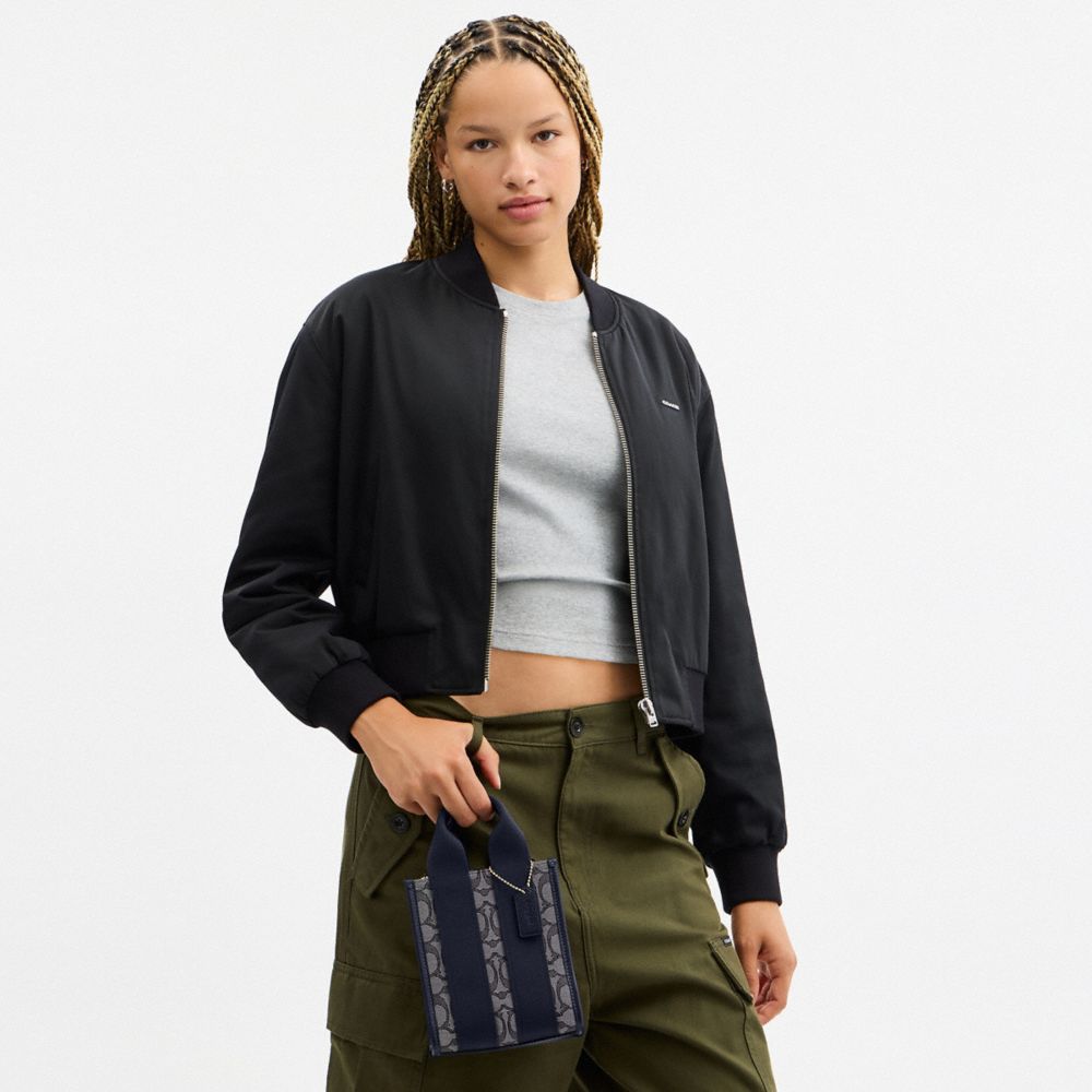 Coach Smith Mini Tote Bag In Signature Jacquard Gold Navy Midnight Navy