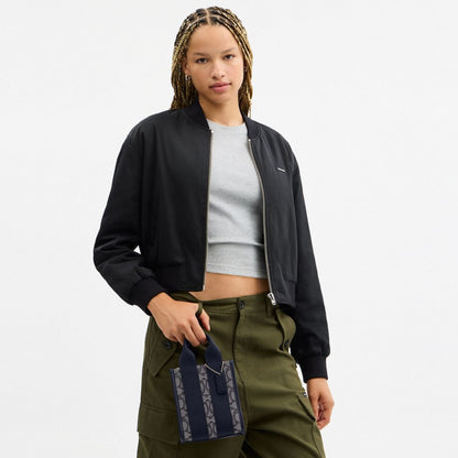 Coach Smith Mini Tote Bag In Signature Jacquard Gold Navy Midnight Navy