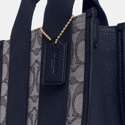 Coach Smith Mini Tote Bag In Signature Jacquard Gold Navy Midnight Navy