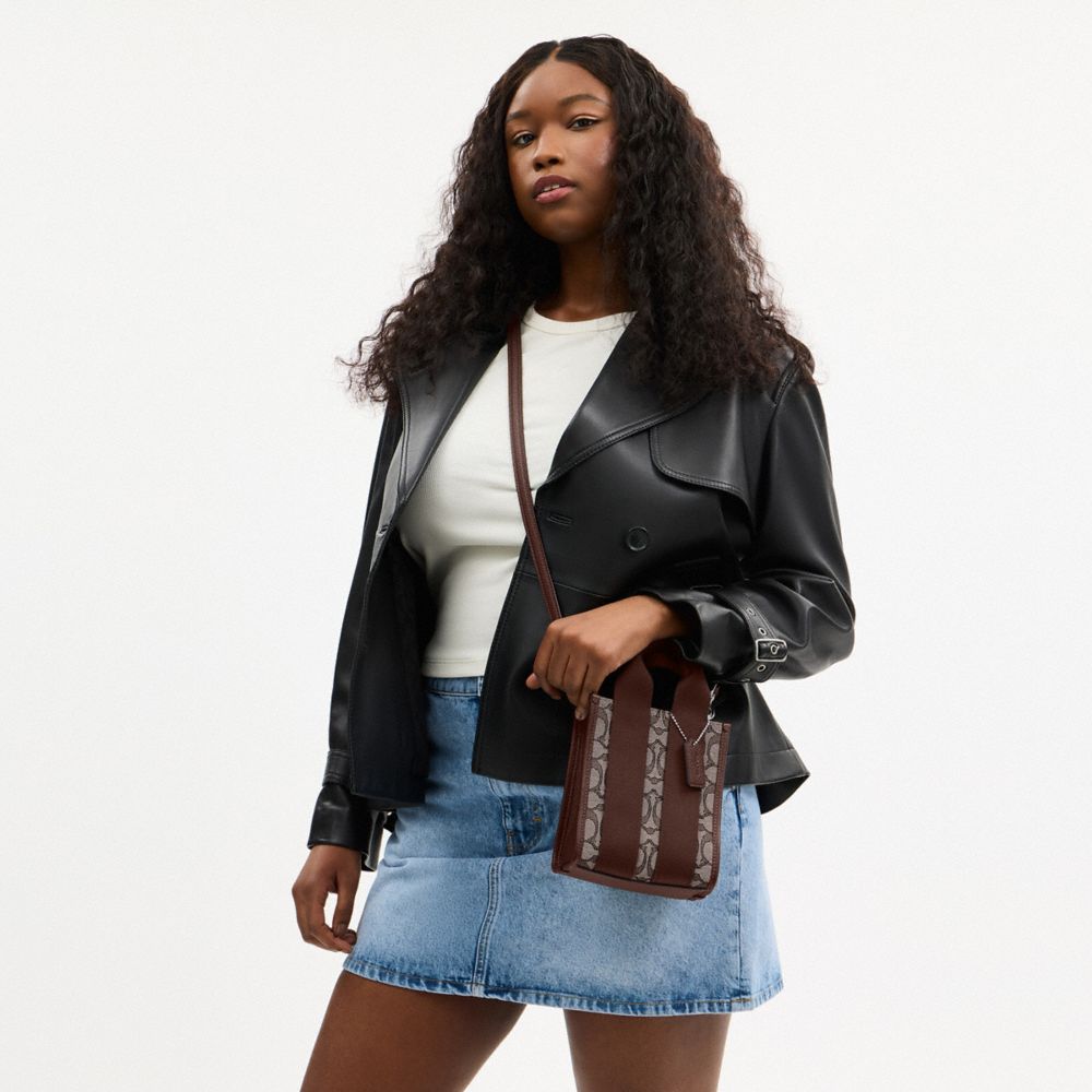 Coach Smith Mini Tote Bag In Signature Jacquard Silver Oak Maple