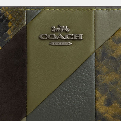 Coach Snap Wallet With Patchwork And Snake Print Gunmetal Olive Multi