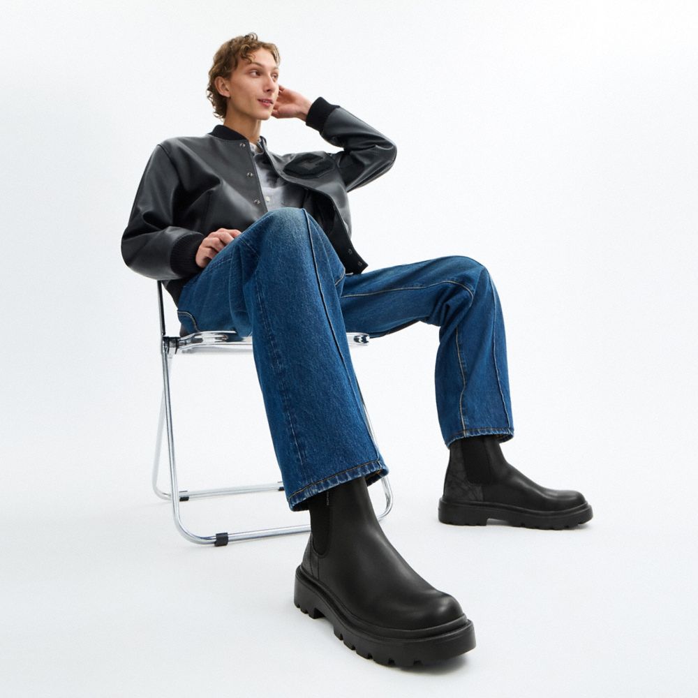 Coach Chelsea Boot With Signature Canvas Charcoal Black