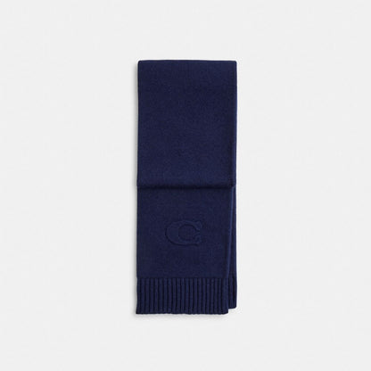 Coach Signature Embossed Knit Muffler Deep Blue