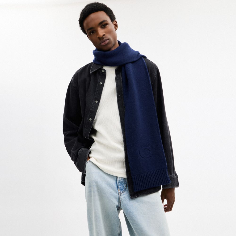 Coach Signature Embossed Knit Muffler Deep Blue