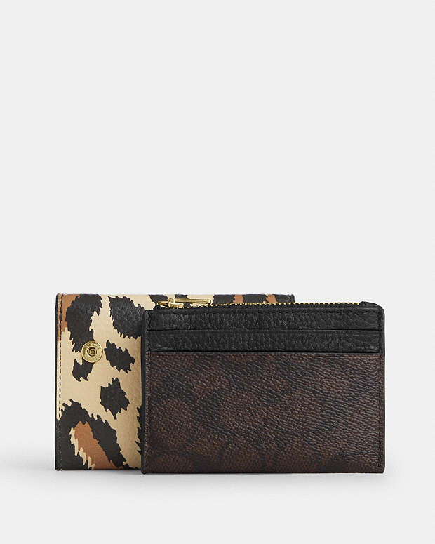Card Holder Wallet With Leopard Print And Signature Canvas Pebbled Leather-Im-Walnut-Leopard Multi Pebbled Leather-Im-Walnut-Leopard Multi