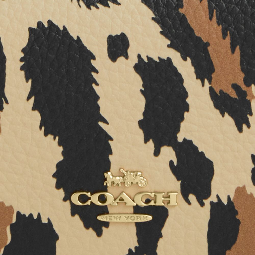 Coach Card Holder Wallet With Leopard Print And Signature Canvas Gold