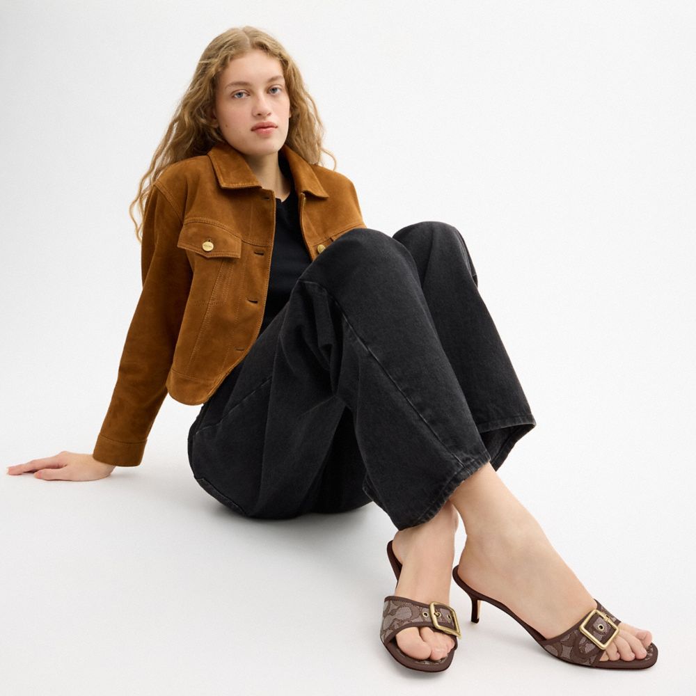 Women's Coach Margot Sandal In Signature Jacquard Oak Maple