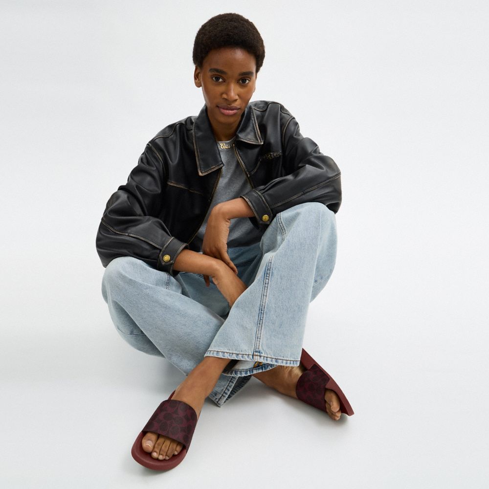 Coach Udele Sport Slide In Signature Canvas Black Currant