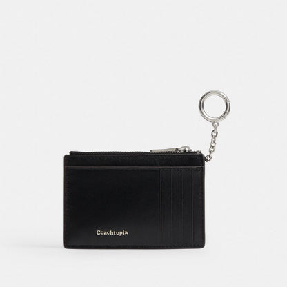 Coach Zip Card Case With Key Ring In Upcrafted Leather Black