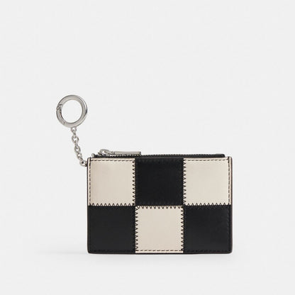 Coach Zip Card Case With Key Ring In Upcrafted Leather Black Chalk