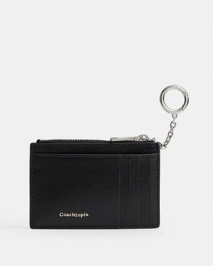Zip Card Case With Key Ring In Checkerboard Upcrafted Leather Black-Chalk Black-Chalk