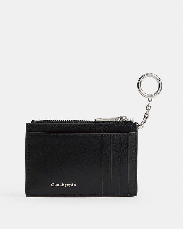 Zip Card Case With Key Ring In Checkerboard Upcrafted Leather Black-Chalk Black-Chalk