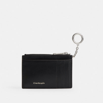 Coach Zip Card Case With Key Ring In Upcrafted Leather Black Chalk