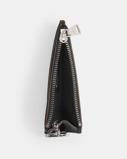Zip Card Case With Key Ring In Checkerboard Upcrafted Leather Black-Chalk Black-Chalk