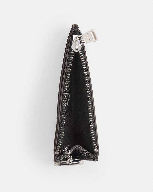 Zip Card Case With Key Ring In Checkerboard Upcrafted Leather Black-Chalk Black-Chalk