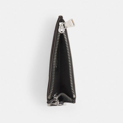 Coach Zip Card Case With Key Ring In Upcrafted Leather Black Chalk