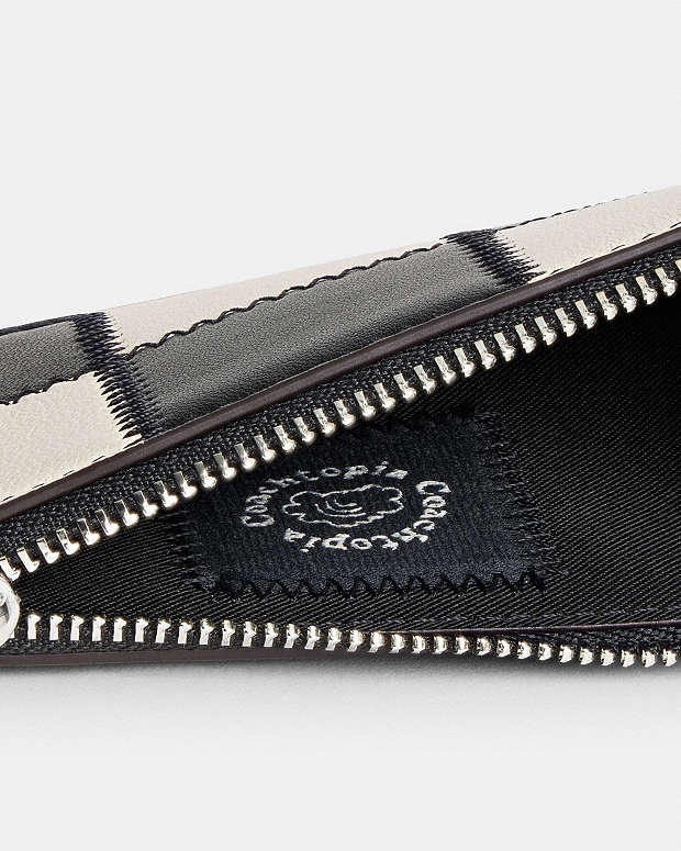 Zip Card Case With Key Ring In Checkerboard Upcrafted Leather Black-Chalk Black-Chalk