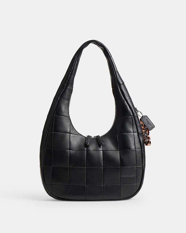 Alter/Ego Crescent Shoulder Bag In Checkerboard Upcrafted Leather Black Black