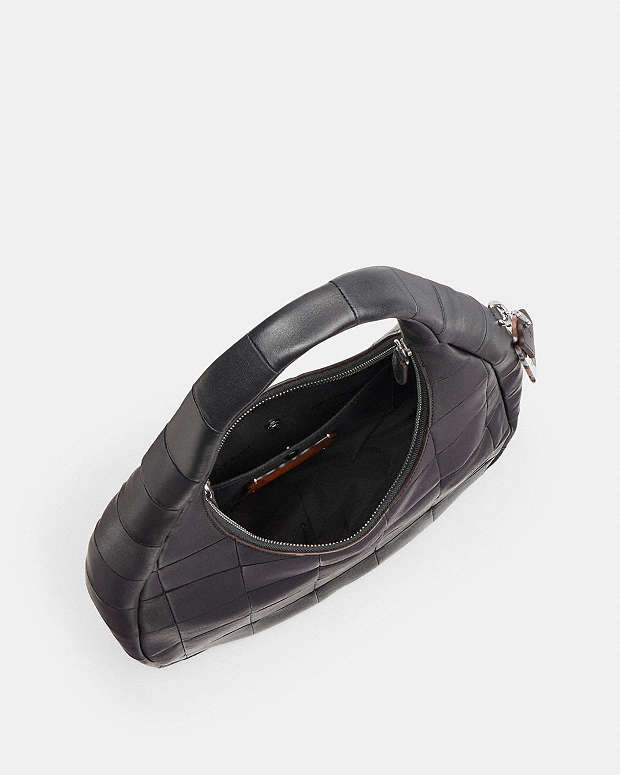 Alter/Ego Crescent Shoulder Bag In Checkerboard Upcrafted Leather Black Black