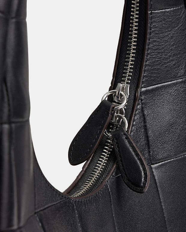 Alter/Ego Crescent Shoulder Bag In Checkerboard Upcrafted Leather Black Black