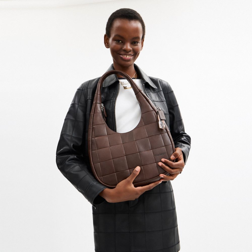 Coach Alter/Ego Crescent Shoulder Bag In Checkerboard Upcrafted Leather Maple