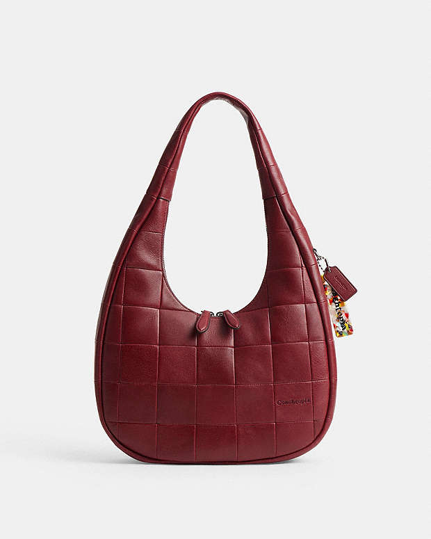 Alter/Ego Crescent Shoulder Bag In Checkerboard Upcrafted Leather Dark Ruby Dark Ruby