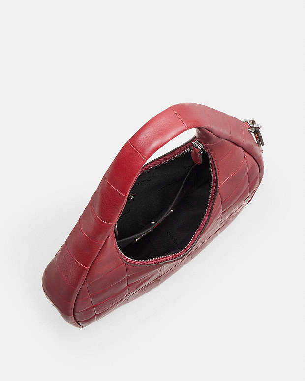 Alter/Ego Crescent Shoulder Bag In Checkerboard Upcrafted Leather Dark Ruby Dark Ruby