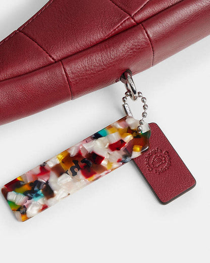 Alter/Ego Crescent Shoulder Bag In Checkerboard Upcrafted Leather Dark Ruby Dark Ruby