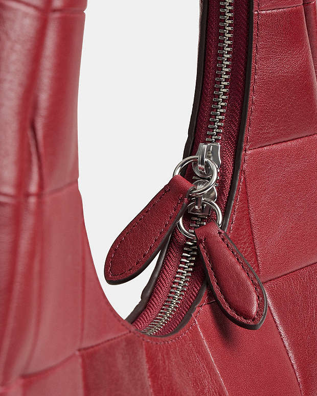 Alter/Ego Crescent Shoulder Bag In Checkerboard Upcrafted Leather Dark Ruby Dark Ruby