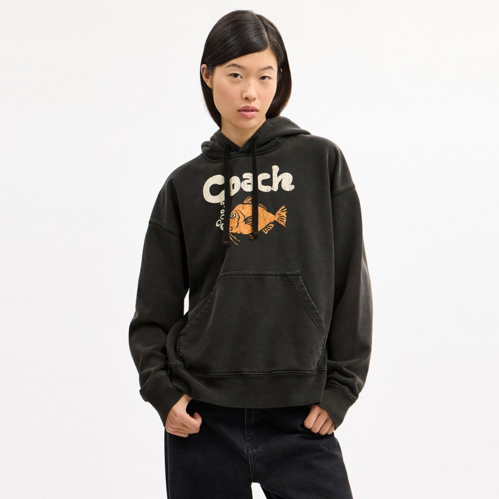 Coach Fish Graphic Hoodie Black