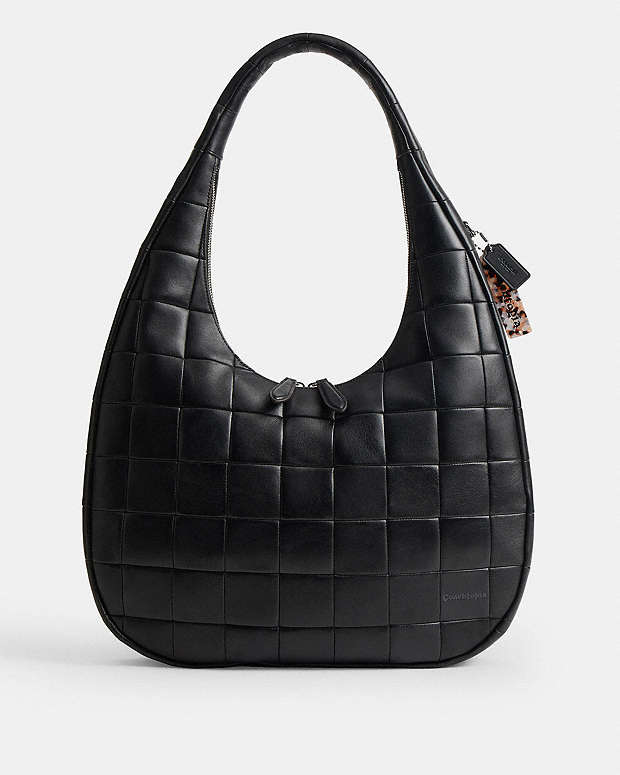Alter/Ego Large Crescent Shoulder Bag In Checkerboard Upcrafted Leather Black Black