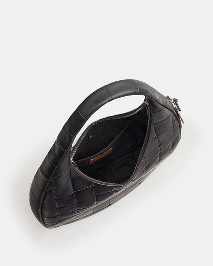 Alter/Ego Large Crescent Shoulder Bag In Checkerboard Upcrafted Leather Black Black