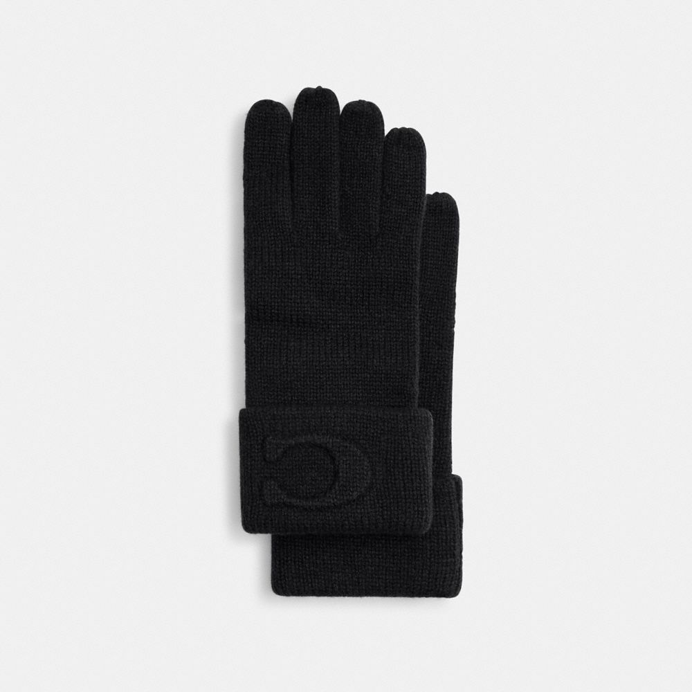 Coach Signature Embossed Knit Gloves Black