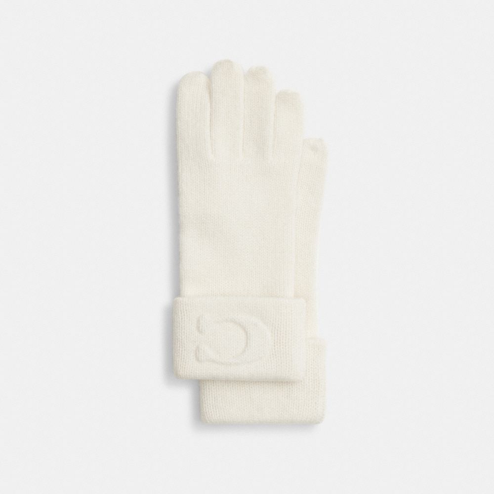 Coach Signature Embossed Knit Gloves Chalk