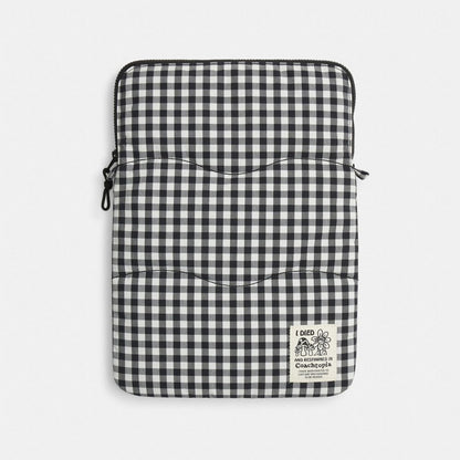Coach Coachtopia Loop Laptop Sleeve With Wavy Quilting In Gingham Black White Gingham