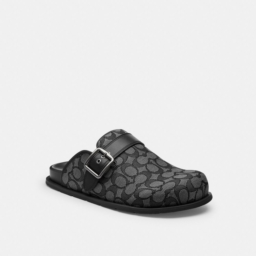 Coach Buckle Clog In Signature Jacquard Graphite Black