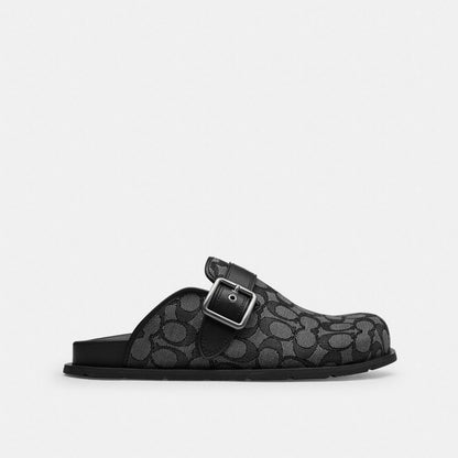 Coach Buckle Clog In Signature Jacquard Graphite Black