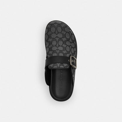 Coach Buckle Clog In Signature Jacquard Graphite Black